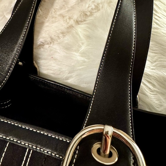 Coach Black Leather Tote with Contrast Stitching - Picture 6 of 11